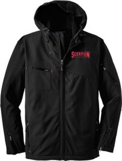 Textured Hooded Soft Shell Jacket, Black/Red